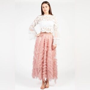 Apeach x honey white Addison Lace Bell Sleeve cropped Blouse small